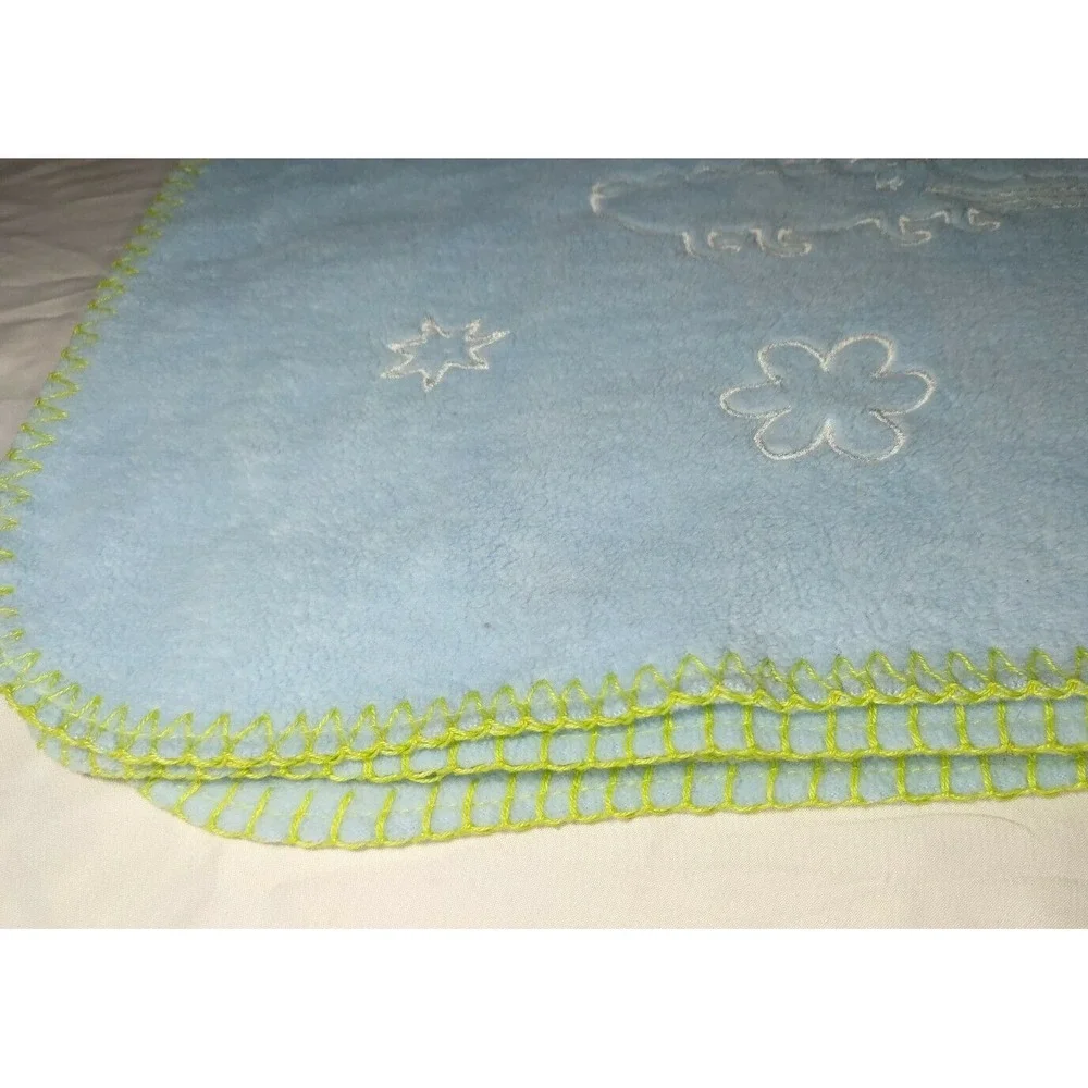 IKEA Blue Fleece Crocodile Blanket Green Stitch Edge White Flower Security Lovey